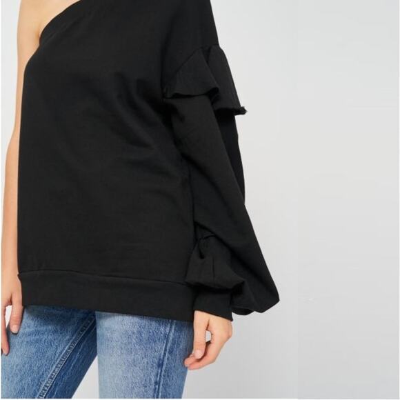2/$30 ZARA One Shoulder Jumper Sweater Small Black Ruffle Balloon Sleeve #6152 - Picture 6 of 16